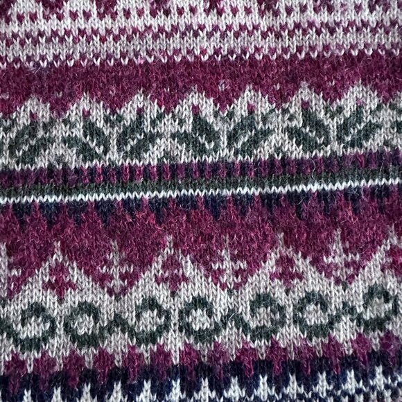 Vintage Nordic Fair Isle Cardigan sz M-L - Burgundy/Cream - Picture 7 of 9